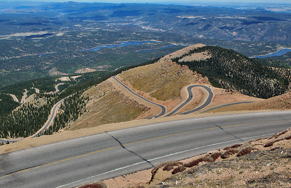 All this is the single road to the top of Pikes Peak - look deeper; at least four levels of (same) road