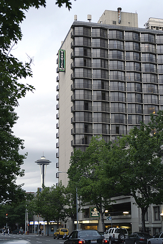 Our room faced North, so we had a view of the Space Needle. Warwick Hotel.