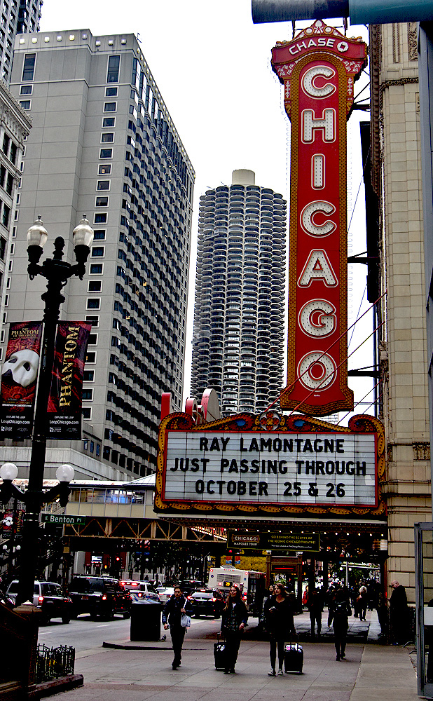 Marina Tower and Chicago Theater